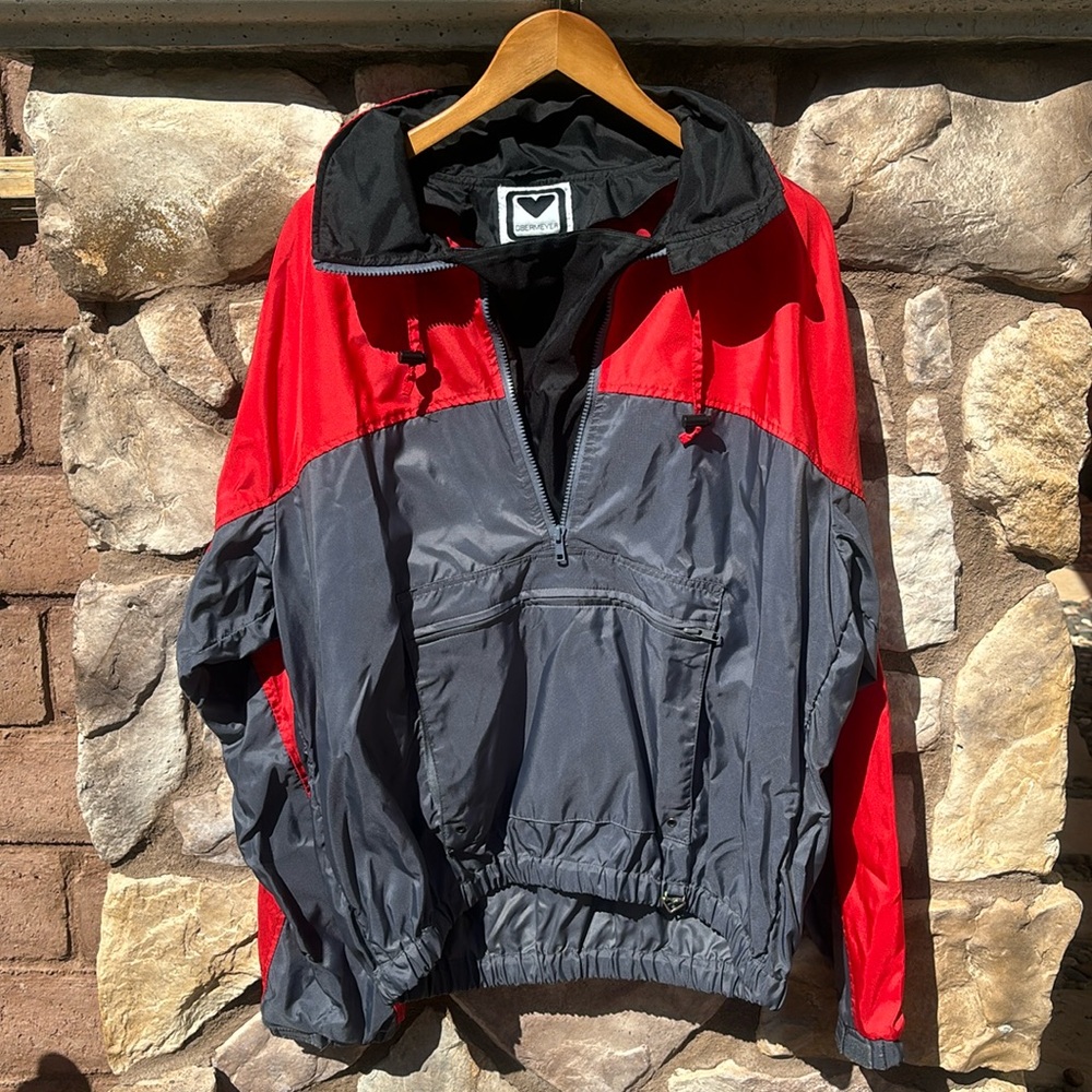 Vintage Obermeyer Ski Jacket Unisex Skipper Red Gray Hooded 1/2 Zip Size XL